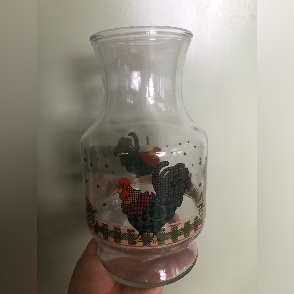 Vintage Anchor Hocking Country Rooster Juice Glass Pitcher, Farm Cottage Granny